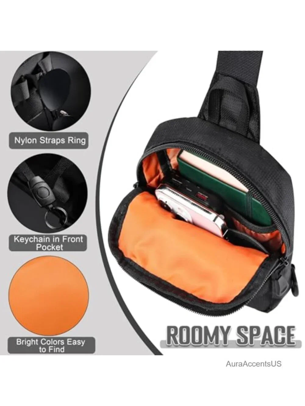 Mini Sling Bag with Premium YKK Zippers, Lightweight Crossbody Chest Purse for